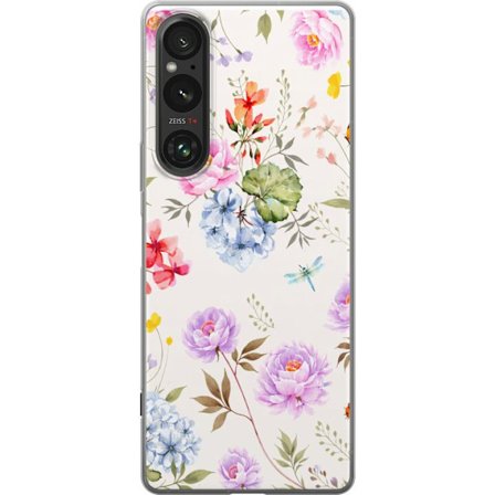 Kompatibelt Mobildeksel til Sony Sony Xperia 1 V Blomstrete mønster med håndmalte blomster, sommerfugler og insekter i romantisk skandinavisk stil f