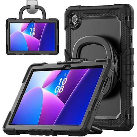 För Lenovo Tab 10.1 (2025) TB-311XU Tab TB311FU Fodral Ring Ställ PC + Silikon Stöttåligt Tablet Skydd Svart