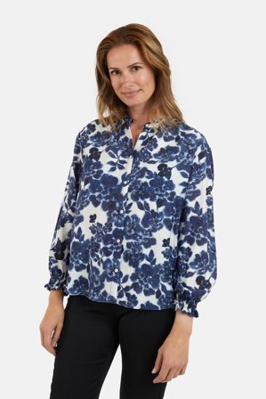 JENSEN - 3/4 Ærmet Bluse - Blå Mix - Blomstret