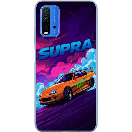 Yhteensopiva Puhelinkuori Xiaomi Redmi Note 9 4G Toyota Supra driftaamassa neonvärisellä savulla, nopeuden tunteella ja yöllisessä katukilpailuymp