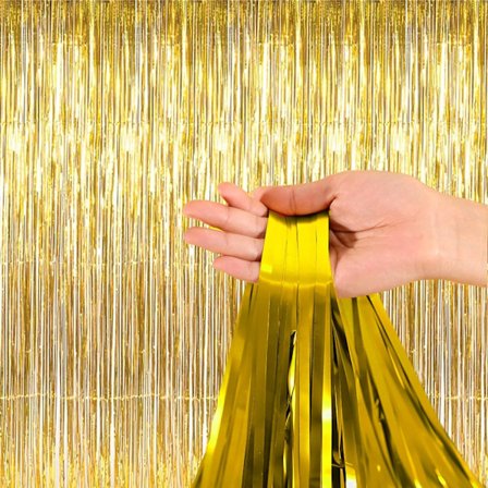 Glittrande Folie Gardiner med fransar, Metalliska Dörrgirlander Bakgrund Alu