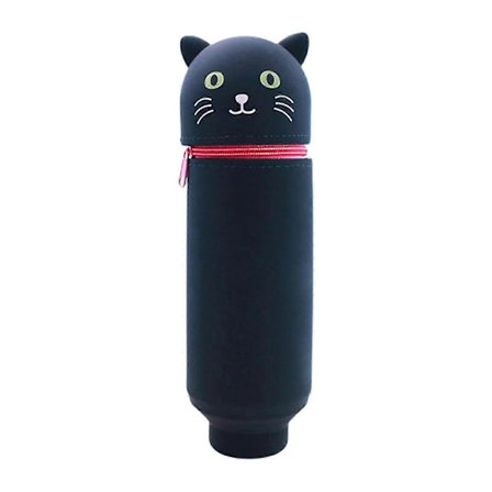 Teleskopisk penal med tegneseriemotiv, blødt silikone, stor kapacitet, stående penal, sort