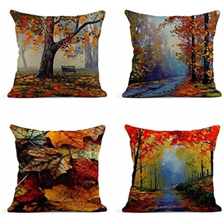 Set med 4 pnen kuddfodral 18x18 tum höstpromenad höst