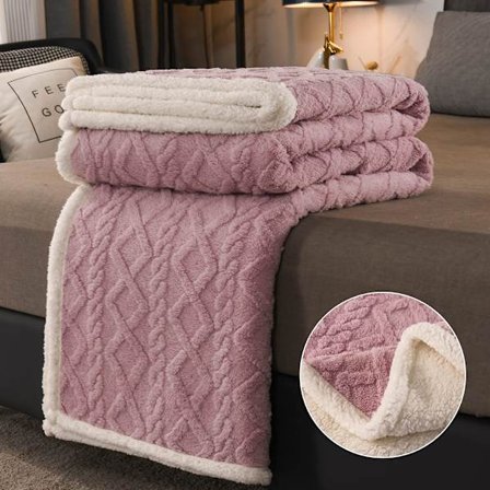 Pehmeä viltti 150 x 200 cm pörröinen paksu viltti violetti valkoinen neulottu viltti sohvaviltti kaksipuolinen erittäin pehmeä ja lämmin viltti 