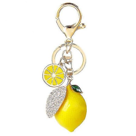 Citron Nyckelring - 1 Set Frukt Nyckelring För Kvinnor Gula Biltillbehör Bästa Presenten Till Vänner Barn Familj -Qin
