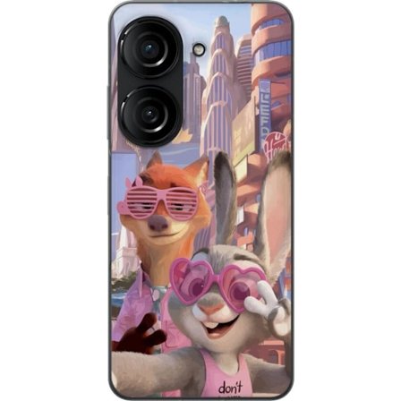 Yhteensopiva Puhelinkuori Asus Asus Zenfone 10 Animoituja eläimiä aurinkoisessa kaupunkiympäristössä, joilla on pinkit aurinkolasit ja positiivin