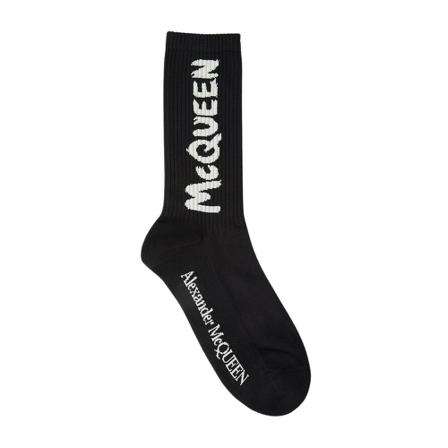 Alexander McQueen Graffiti Logo Print Socks Sort, Herre Strømper