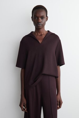 COS Women's Sailor-Collar Jersey T-Shirt in Red