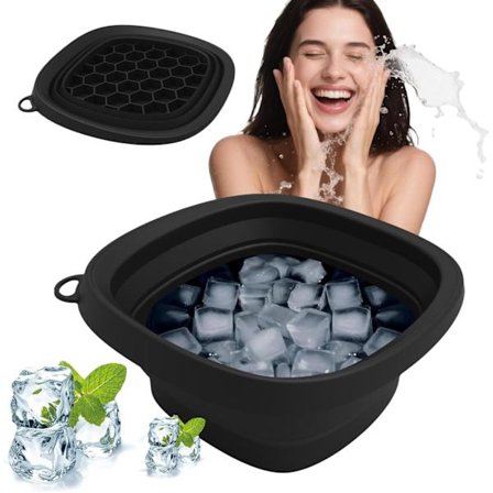 Ansigtsisbadsskål - Bærbart koldt dyppebassin med indbygget bakke, genanvendelig foldbar ansigtsskål til isbehandling, hjemmespa og morgenrutine