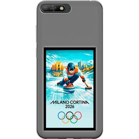 Kompatibelt Mobildeksel til Huawei Y6 (2018) Ishockeyillustrasjon med spillere i bevegelse på isen, Milano Cortina 2026, Milan-landemerker og olympisk