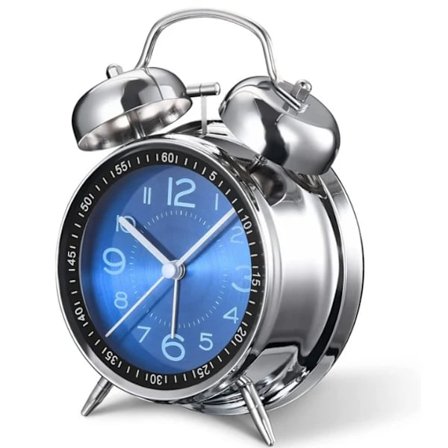 Stille klokke 4 tommer metallklokke overflateskall galvanisering vekkerklokke dobbel klokke stille med lys aluminiumsoverflate