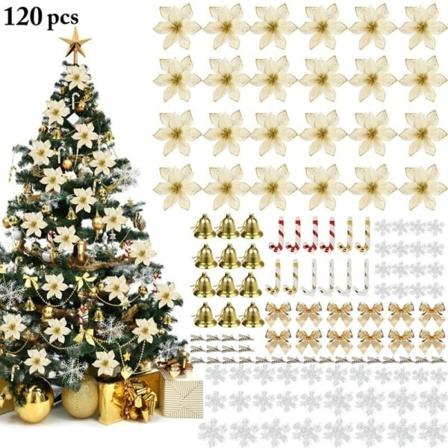 Galaxy 120 stykker/ sæt jule faux blomsterarrangement layout snefnug juletræ dekoration faux blomster kit til gylden festival
