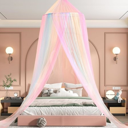 Myggnett for seng, sengehimmel for jenter, regnbuefarget myggnett for enkeltseng og dobbeltseng, sengehimmel for barn for reise og hjemmebruk