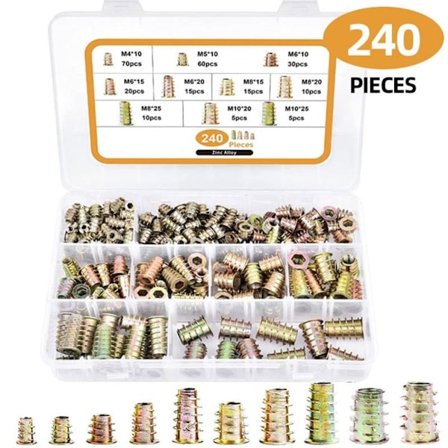 240 stk. gjengeinnsatser for tre, skrueinnsatsmutter