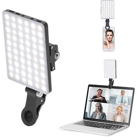 USB LED -videovalo, 3200-5600K, 3 valomoodia ja 10 kirkkaustasoa himmennettävä, CRI95+, selfie-valo puhelimen klipsillä, sisäänrakennetut ladattavat 