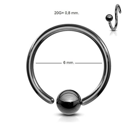 Flexibel BCR Piercing i IP Svart 316L stål 20GA-6 mm Ø
