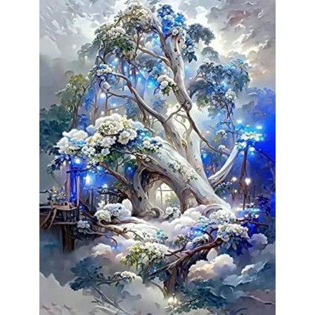 Timanttimaalaus Art Kits,5D Timanttimaalaus Kits Aikuisille, Puumaalaus Kuvat Ristipisto Taiteet Koti Seinäkoriste 30 × 40cm (Sininen)