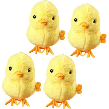 4 stk. Plysj Hoppende Kylling Opptrekkbare Leker Kyllingleker Gående Kylling Babyleke