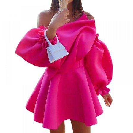 Kjole med slips, elegant kjole til kvinder (Rose Red M)