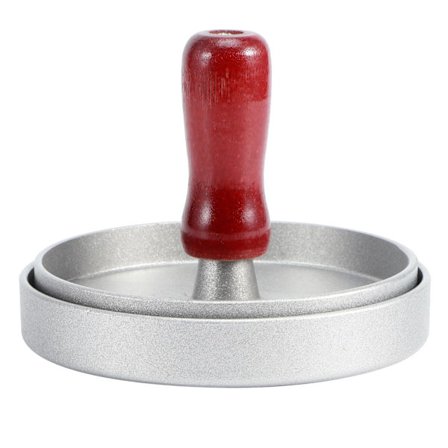 Hamburgerpresse i aluminium med non-stick belegg og trehåndtak, kjøkkenutstyr