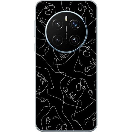Kompatibel Mobilcover til Honor Honor Magic7 Pro abstrakte ansigter linjekunst i hvid på mørk baggrund moderne minimalistisk design med kunstnerisk