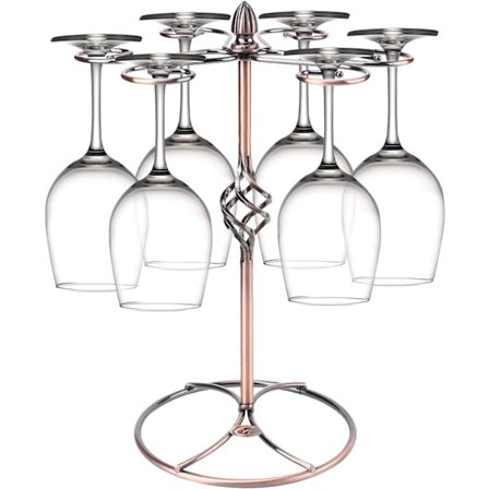 Vinglasholder, Vertikal Bægerholder med 6 Kroge, Bordplade Vinglas (Bronze)