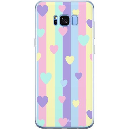 Yhteensopiva Puhelinkuori Samsung Galaxy S8+ Pastelliraitoja pinkissä, keltaisessa, violetissa ja sinisessä, joissa on hajallaan pehmeitä kawaii-tyyli