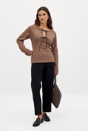 Annabel Rosendahl x NA-KD Knitted Barrel Trousers - Strikbukser - Sort - S (EU 34-36)