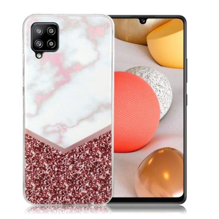 Marmormotiv Samsung Galaxy A42 5G skal - Vit / Glänsande Röd multifärg