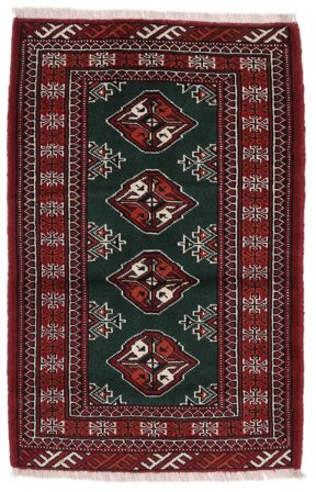 Handgeknüpft Persischer Turkaman Teppich 64X96 Schwarz/Dunkelrot