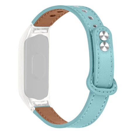 Xiaomi Mi Smart Band 6 / 5 klockarmband i koskinnläder med silverfodral - Blå
