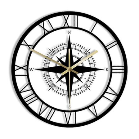 Transparent Dekorativ Væg Ur Sort Kompas Retningsfinder Akryl 30cm x 20cm Pakke med 1 Bemærk[YJD]