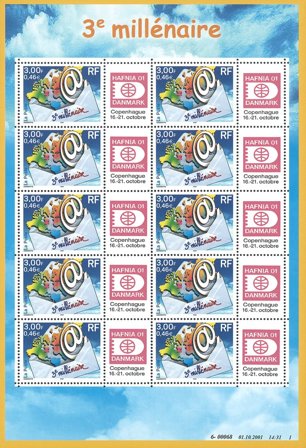 Frankrig - P-frimærke-ark med HAFNIA 01-vignet