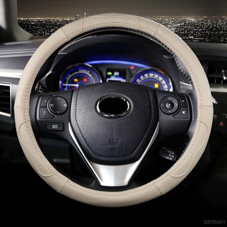 (Beige) Äkta Läder Bil Styling Ratt Skydd för Toyota Corolla Avensis Yaris Rav4 Hilux Auris 2013 2014 2015 Biltillbehör
