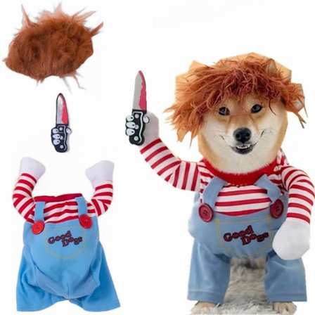 Kuoleman lelu koiran puku, Chucky koira cosplay hauska Halloween joulu koiran puku juhla-asu sopii pienille, keskisuurille ja suurille koirille (M: 