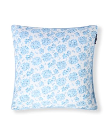 Lexington Blommigt kuddfodral i ekologisk bomull, blå/vit
