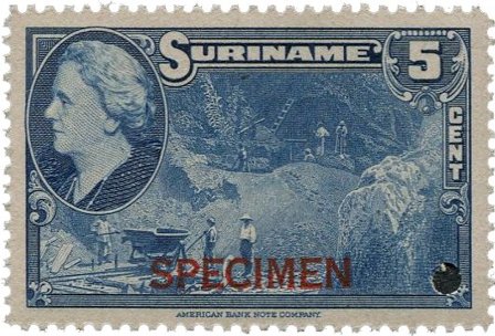 Suriname - Wilhelmina 1945 specimen opdruk 250 euro cataloguswaarde (nr.226