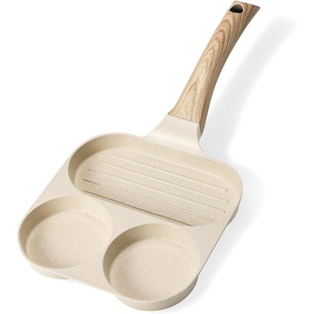 Stekpanna med 3 Hål, Äggpanna med Non-Stick Hälsosam Granit för Frukost, Multi Ägg Stekpanna