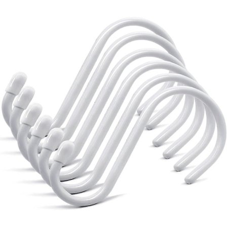 6-pack Stora Vinylbelagda S-Krokar 15 cm Stora S-Krokar för Upphängning Kraftiga Vita Halkfria S-Hängare i Stålmetall för Upphängning av Växter Lampor