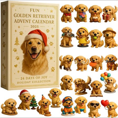 Rolig golden retriever adventskalender, akrylnyckelringar