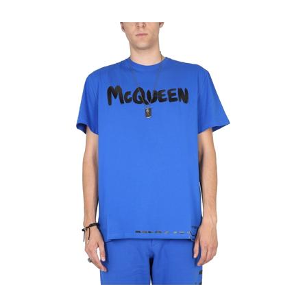 Alexander McQueen, T-Shirts Blauw, Heren, Maat:S