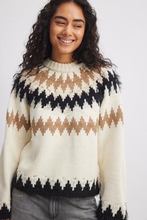NA-KD Fair Isle tröja - Storstickade plagg - Multicolor,OffVit - Large/X-Large