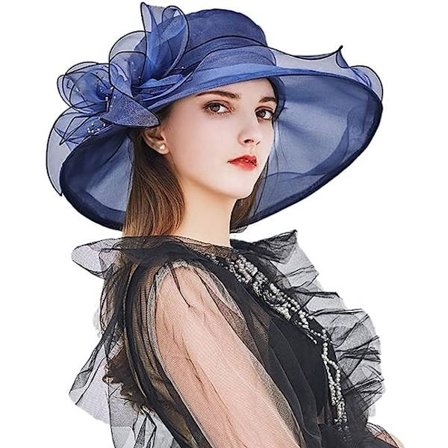 Kvinners bredbremmet solhatt Organza Fascinator Hat Strand Blomster Kirkehatt Gasbindhatt
