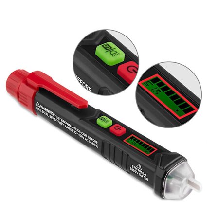 berøringsfri spændingsdetektor, spændingstester med dobbelt følsomhed 12v/48v-1000v, lcd-skærm, live/neutral ledningstest, lommelygte, lyd