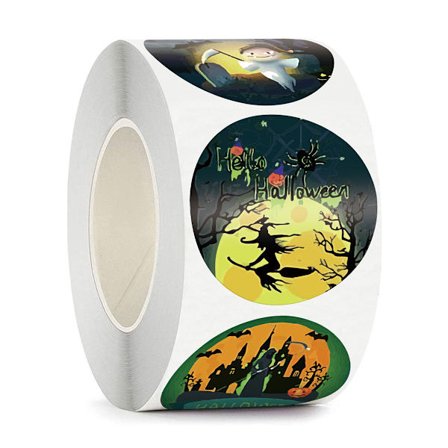 Halloween-klistremerker på rull, 500 runde klistremerker på 1,5 tommer for Halloween-pynt