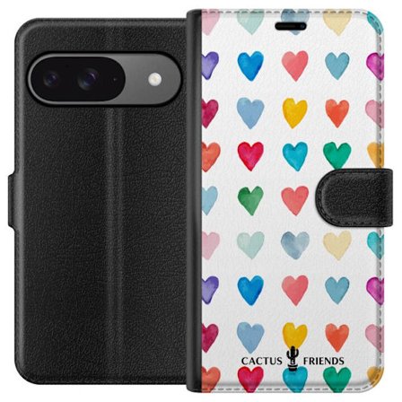 Yhteensopiva Lompakkokotelo Google Google Pixel 9 Cactus and Friends - Watercolor Love Grid