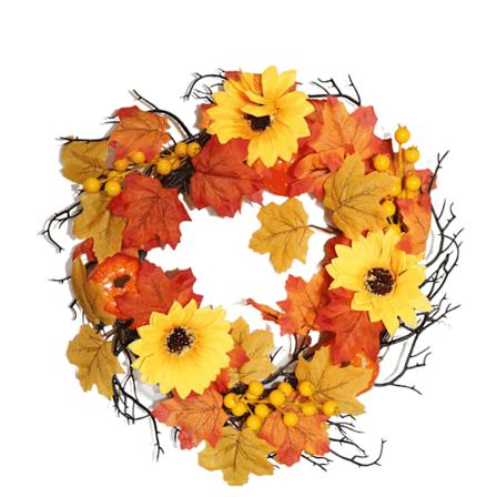 Halloween Høst Lønn Blad Krans Gresskar Bær Dør Henger Høst Festival Plast Krans Dekorasjon 40cm Sunflower