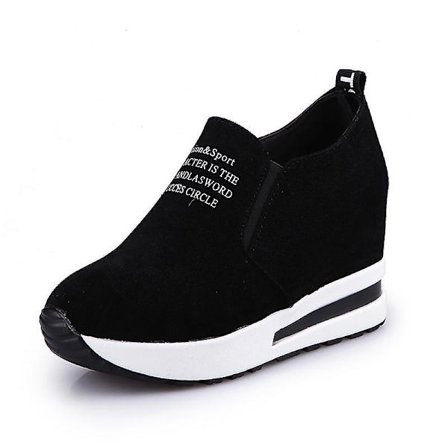 Nya flock ökande högklackade dam Casual svarta sneakers