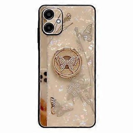Skal till Samsung Galaxy A06 med Strassdekor Ställ TPU+PC Fjäril Blommigt Telefonskydd (Stil A)