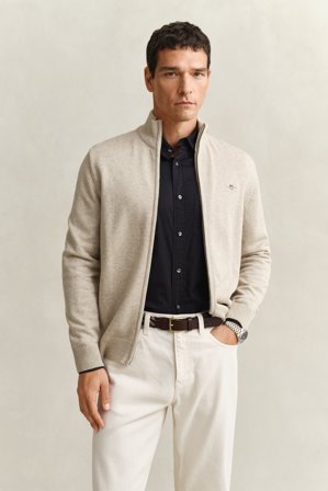 GANT Herren Casual Cotton Strickjacke mit Reißverschluss (S) Beige